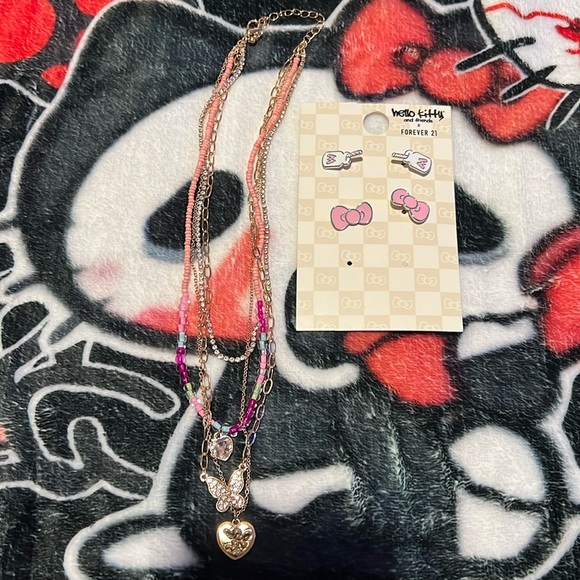 Hello Kitty Jewelry - Hello kitty earring set and gold angel/butterfly necklace added!